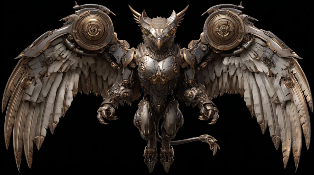 Majestic Mechanical Gryphon Landing Illustration