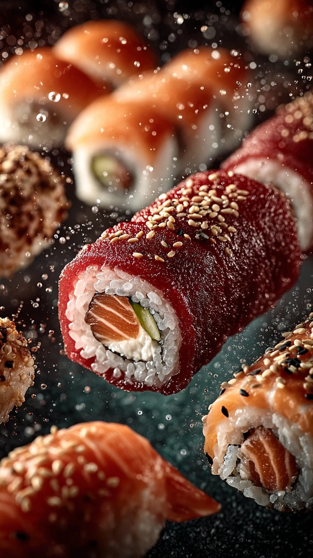 Delicious Sushi Nigiri: Floating in Air - Food Photography