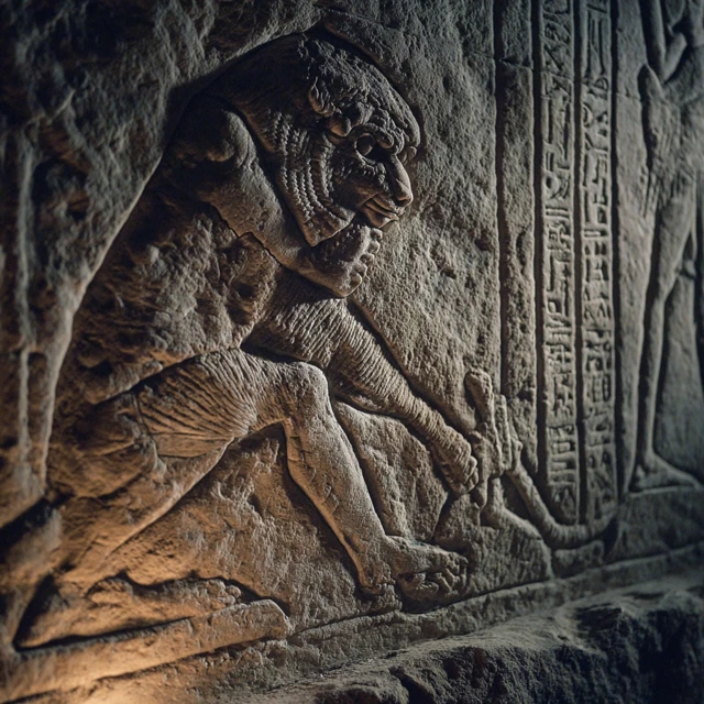 Ancient Egyptian Baboon Cyborg Wall Carving