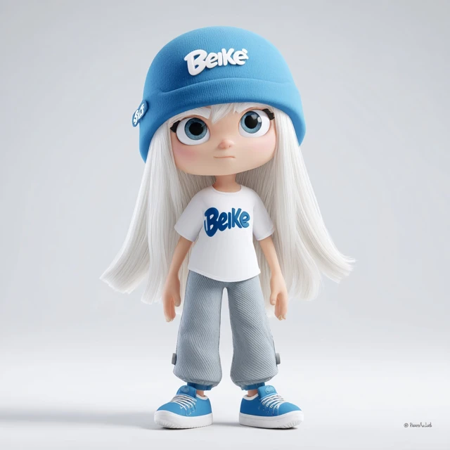 Cute 3D Girl in White Hair and Blue Outfit