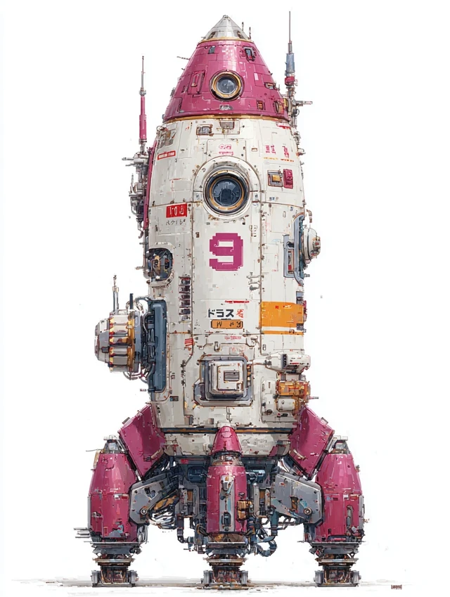 Cyberpunk Rocket 9Bit Design White Background