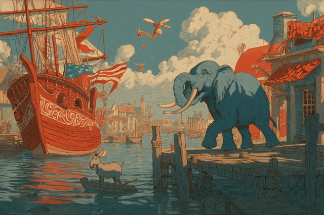 Cartoon Elephant on Sinking Ship