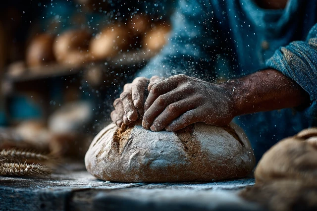 Artisanal Bread Baking Closeup Rustic Bakery Scene