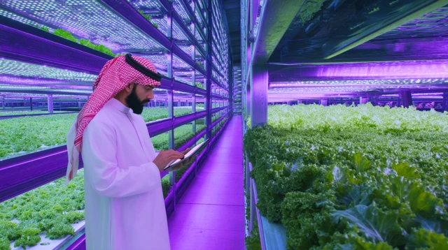 Vertical Farming Arab Man Hydroponics Lettuce