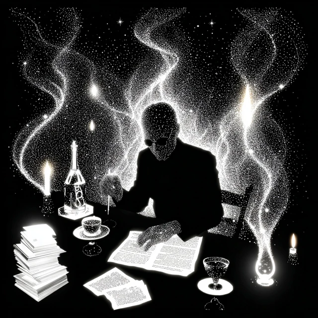Candlelit Cafe Writer Jazz Notes Illustration