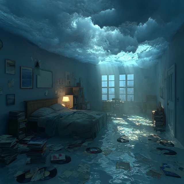 Underwater Bedroom Surreal Blue Tones Lofi Aesthetic
