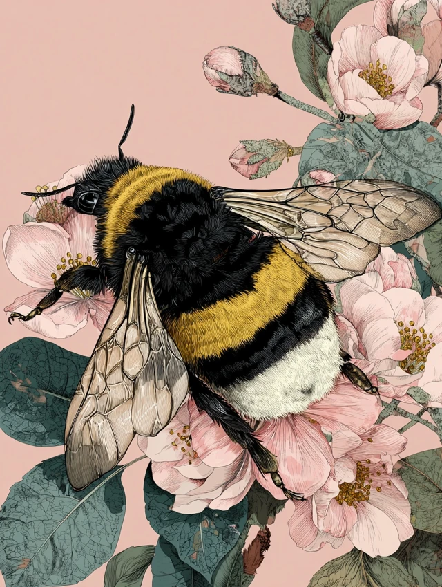 Bumblebee Illustration on Floral Background