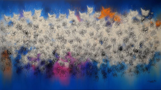 Abstract Oil Painting with Absurdist Characters