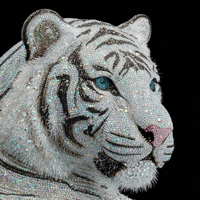White Rhinestone Tiger Stunning Animal Portrait