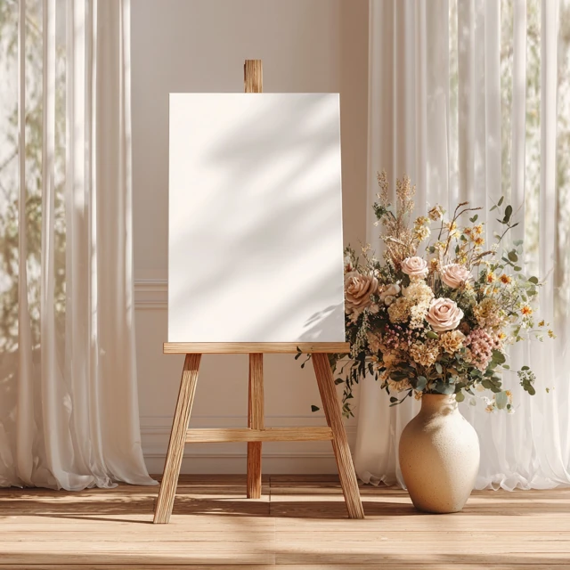Wedding Welcome Sign Mockup with Floral Arrangement