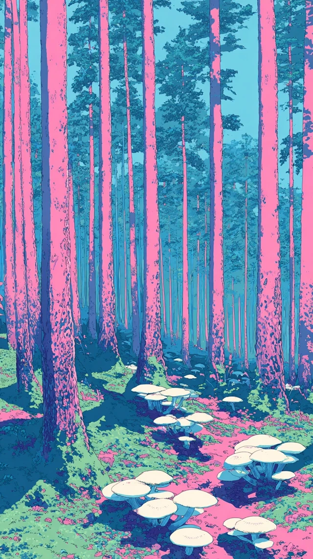 Pink Forest Illustration Nature Landscape Art