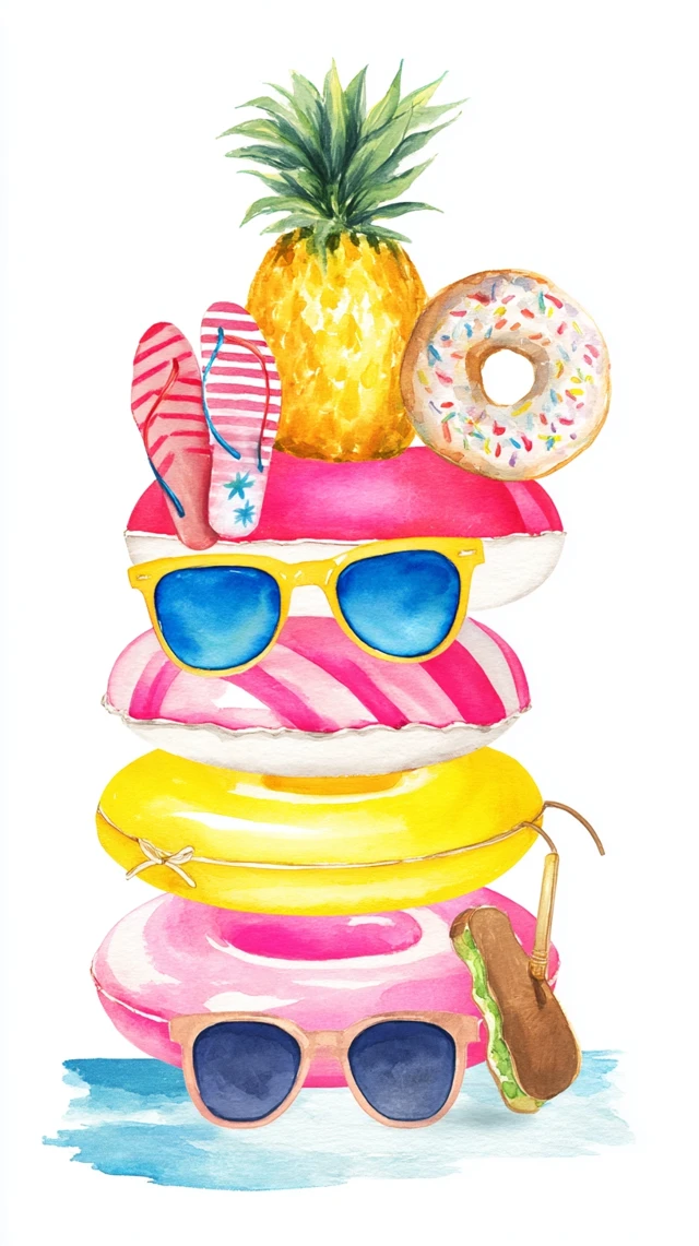 Watercolor Pool Party Decorations Illustration