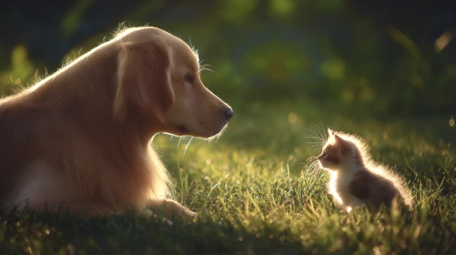 Golden Retriever and Kitten Peaceful Harmony