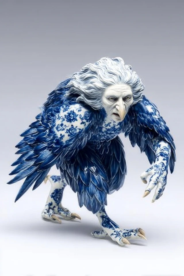 Mythical Creature Bird Spirit Blue Porcelain