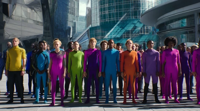 Futuristic Crowd Colorful Jumpsuits Photo