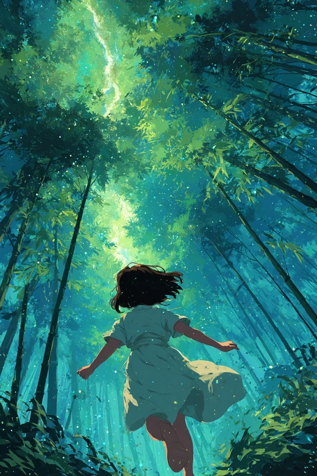 Girl in Bamboo Forest Ghibli Anime Style