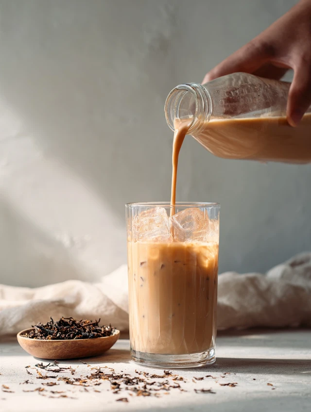 Iced Milk Tea Pouring Refreshing Drink