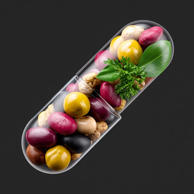 Healthy Capsule Fruits Nuts Lentils and Protein 3D Render