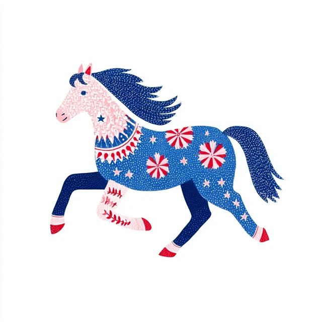 Blue Horse Illustration Flat Design Childlike Charm Art