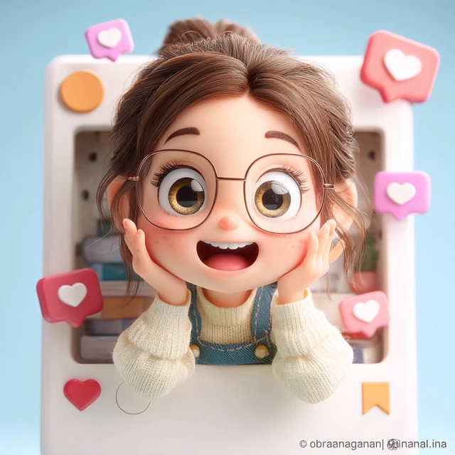 3D Cartoon Girl in Instagram Frame