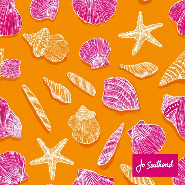 Seashells Starfish Pattern Orange Background