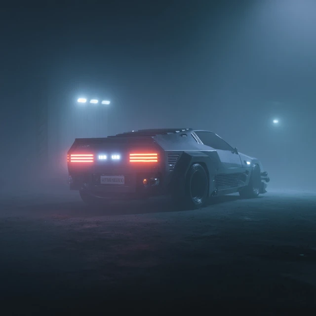 Dystopian Sci-Fi Car in Foggy Environment