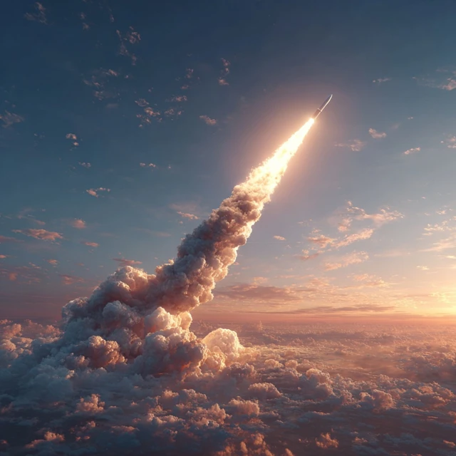 Missile Launch at Sunset Photorealistic Image