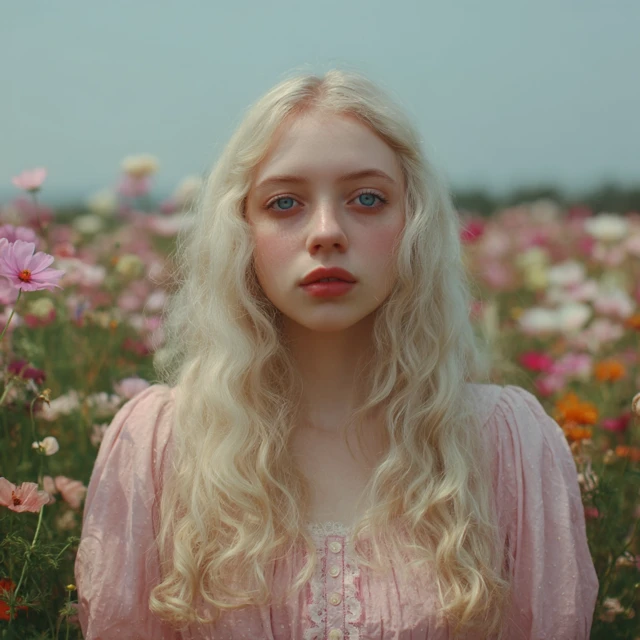 Beautiful Young Woman Portrait with Flowers