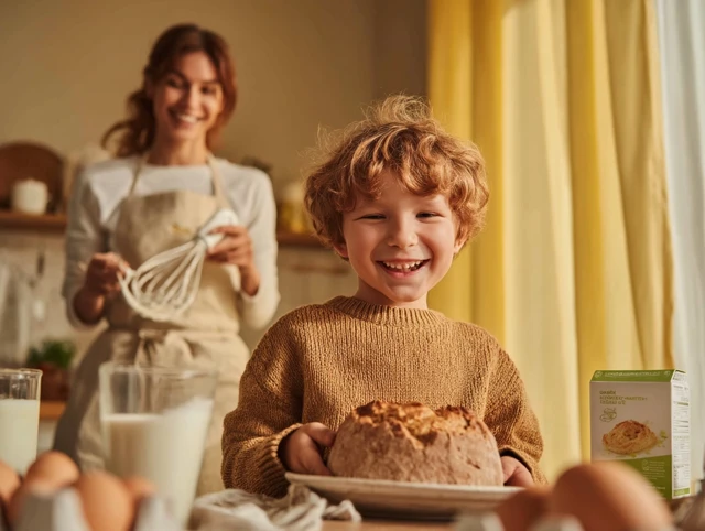 Family baking happy mother and daughter in the kitchen