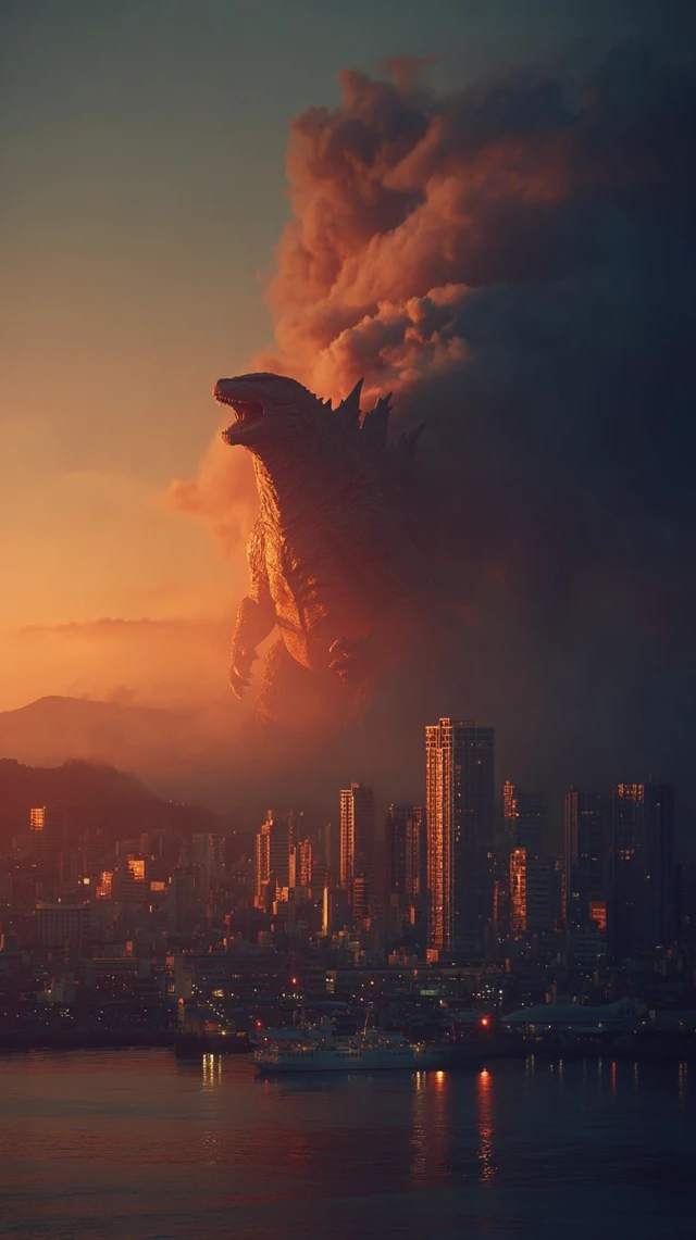 Godzilla Attacks Kochi Hyper Realistic Cinematic Shot