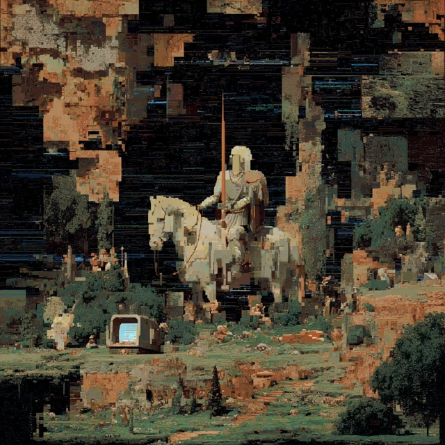 Pixelated Bosch Painting Intricate Symbolism