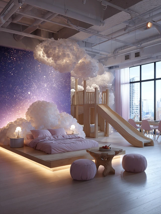 Dreamy Bedroom Design Cloud Bed and Starry Sky