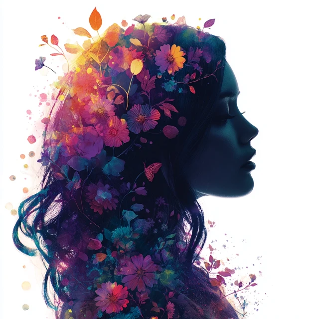 Woman and Flowers Double Exposure Art