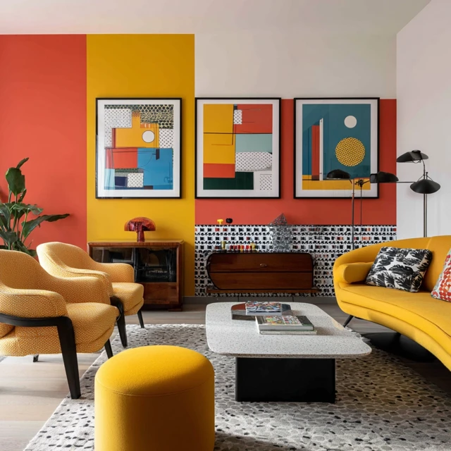 Modern Living Room Interior Design Bold Colors