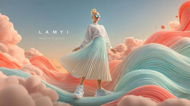Fashion Photo Blonde Woman Pleated Skirt White Sneakers