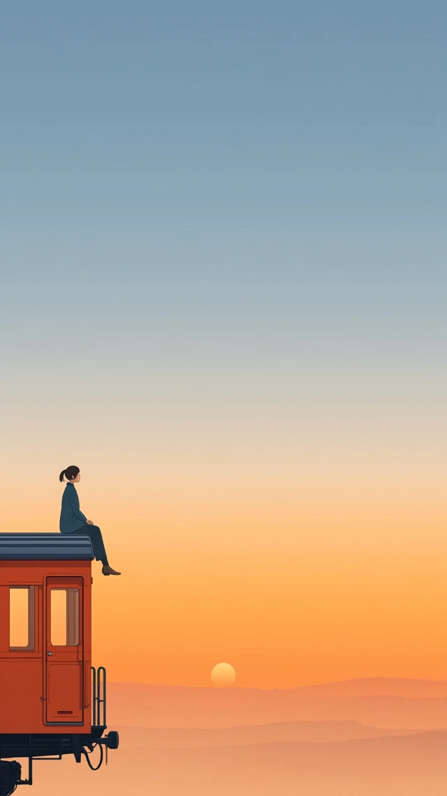 Anime Girl on Train Watching Sunset Wallpaper