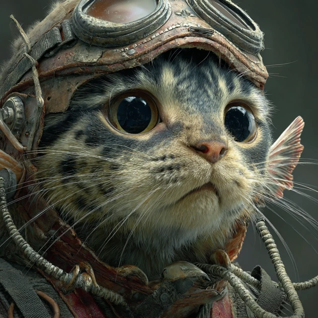 Catfish Cat in a Helmet Realistic Portrait