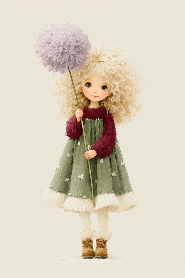 Cute Girl with Flower Childrens Book Illustration