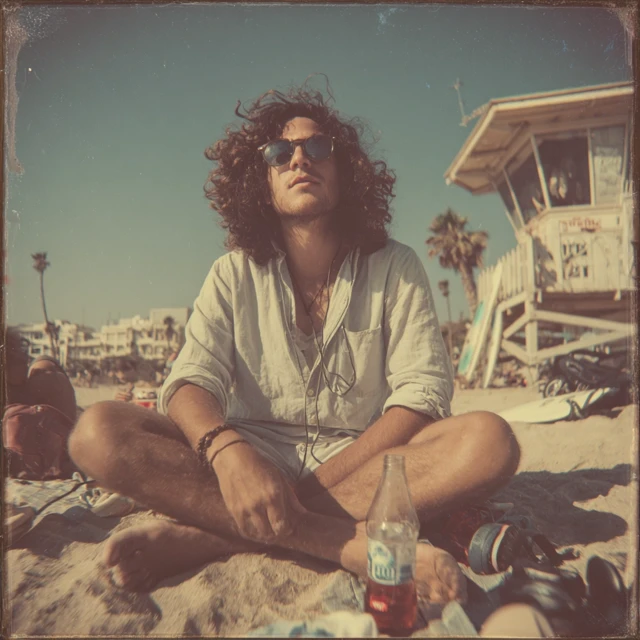 1970s Beach Vibes Young Man Relaxing Tel Aviv