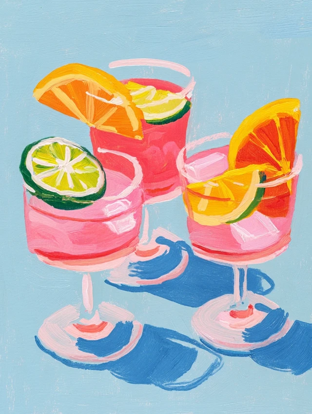 Pink Cocktails Painting - Gouache Art by Maira Kalman