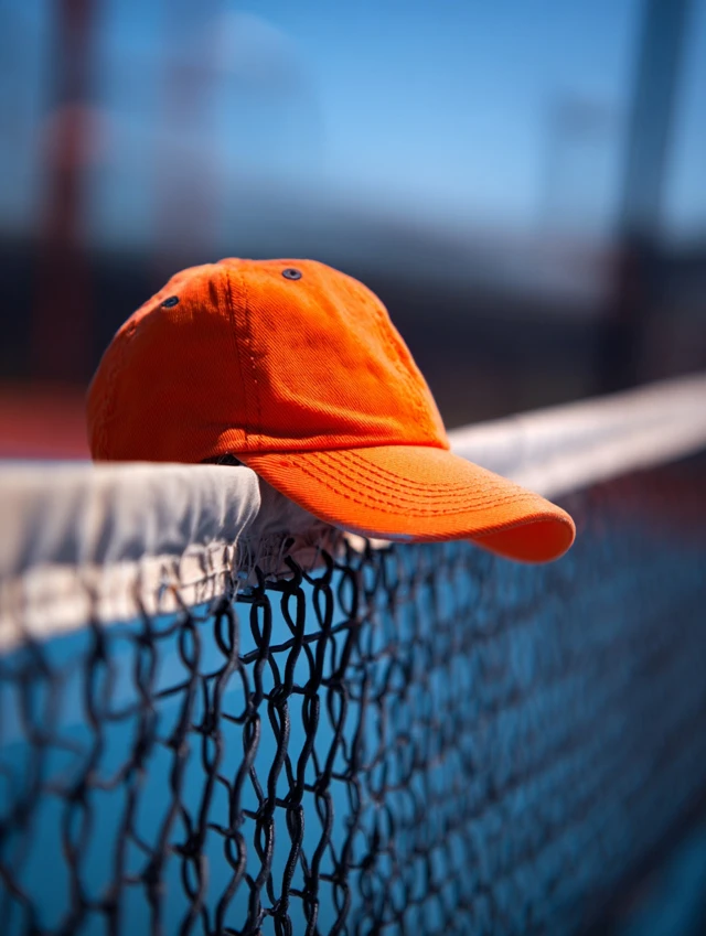 Orange Cap on Tennis Court Net