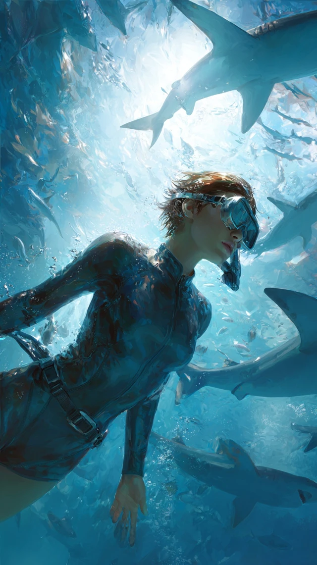 Woman Snorkeling with Sharks Underwater Adventure
