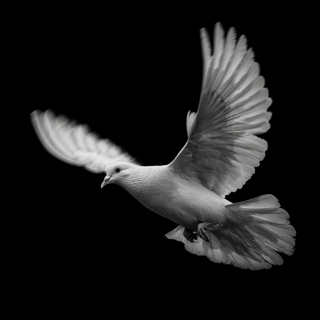 Dove in Flight Black and White