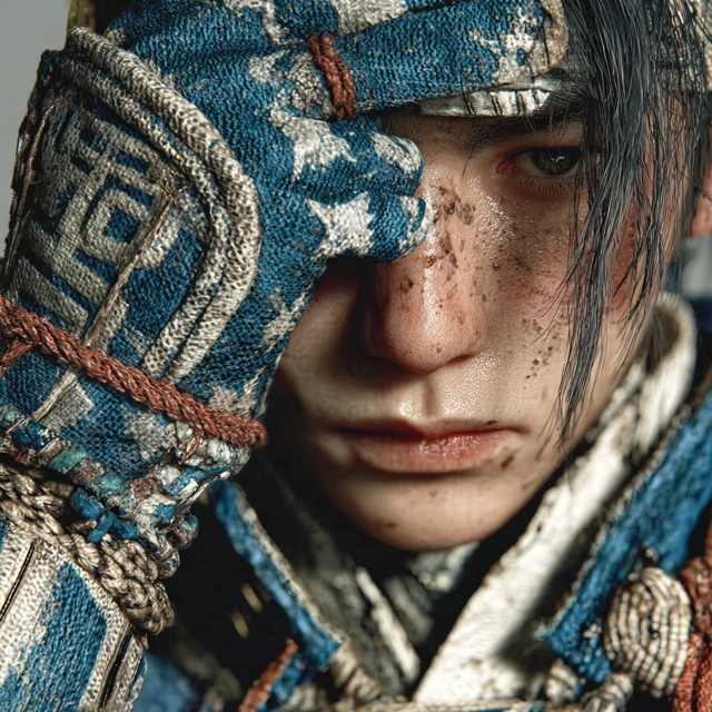 Handsome Warrior in Hanfu Close Up Detail