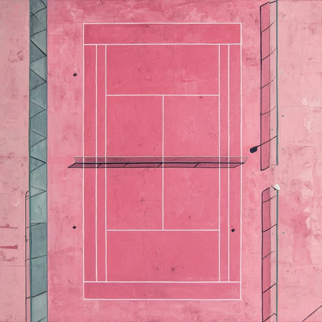 Pink Tennis Court Minimalist Oil Painting
