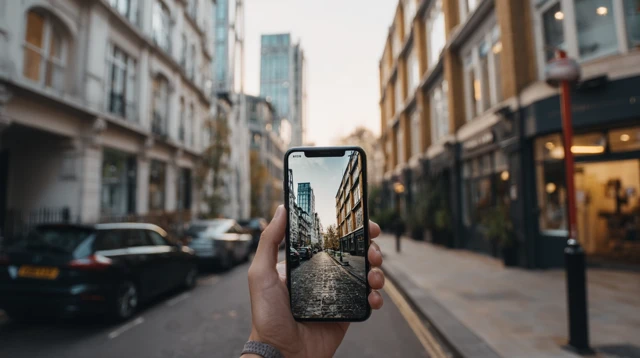 iPhone in Hand Capturing Cityscape Photography