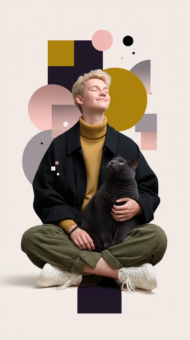 Man with Cat Illustration: Vector Art in Bright Colors