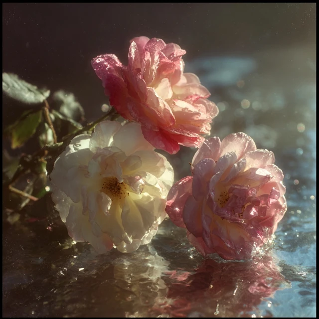 Pink and White Roses in Water Photography