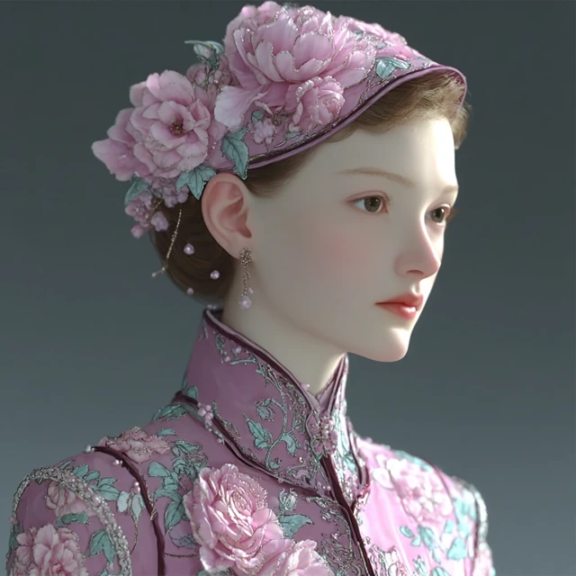 Elegant Woman in Pink Floral Dress Artistic Portrait