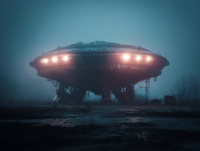Mysterious High Tech UFO Over Cityscape